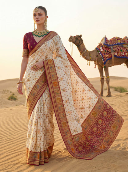 Wine Morpinch Viscose Patola With Position Print Saree 6255 - Shopping World