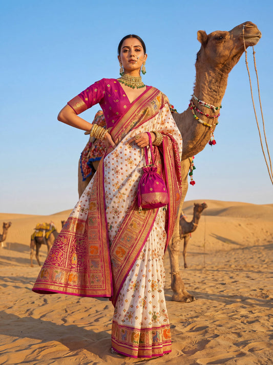 Wine Morpinch Viscose Patola With Position Print Saree 6255 - Shopping World