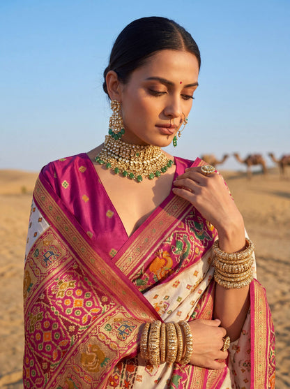 Wine Morpinch Viscose Patola With Position Print Saree 6255 - Shopping World