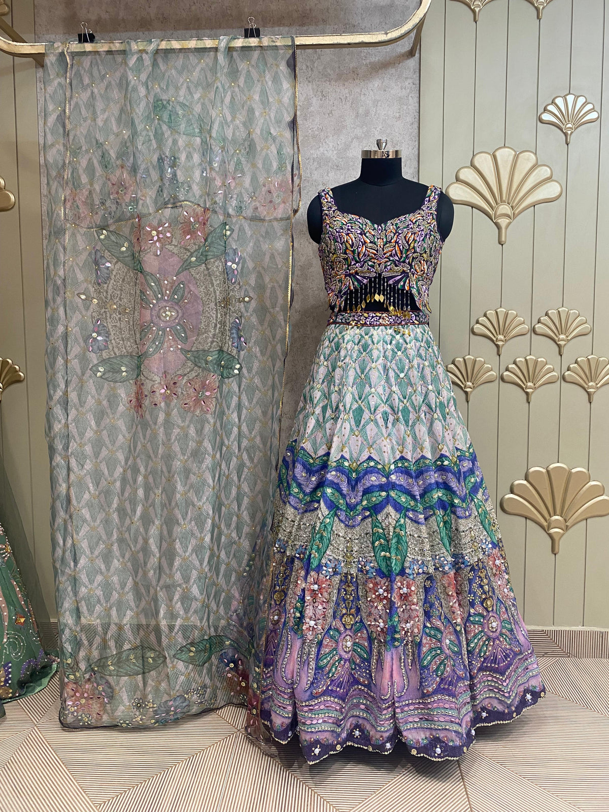 Pink lavender butterfly PDP crop top lehenga