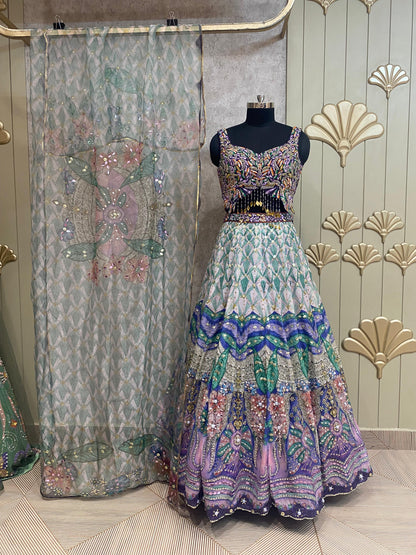 Pink lavender butterfly PDP crop top lehenga