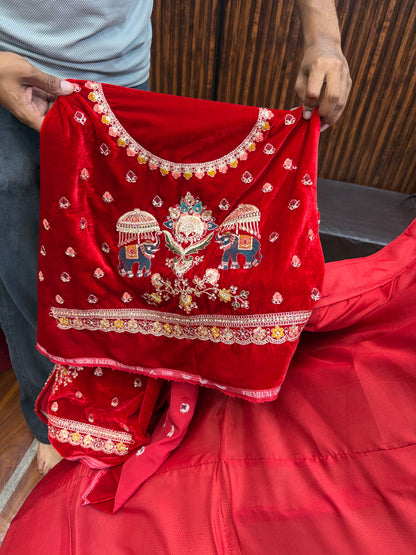 Cherry Red Peacock Ball Bridal Lehenga - Shopping World