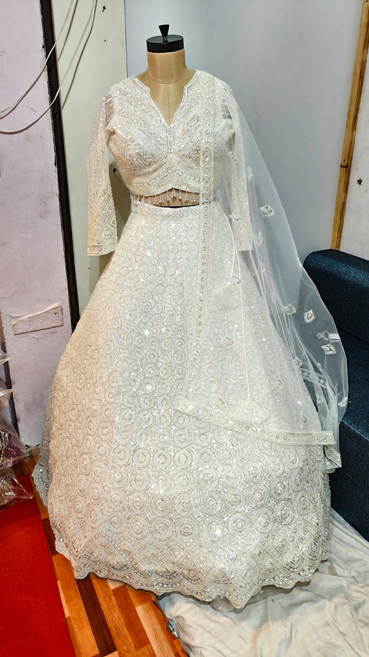 White Crop Top Lehenga