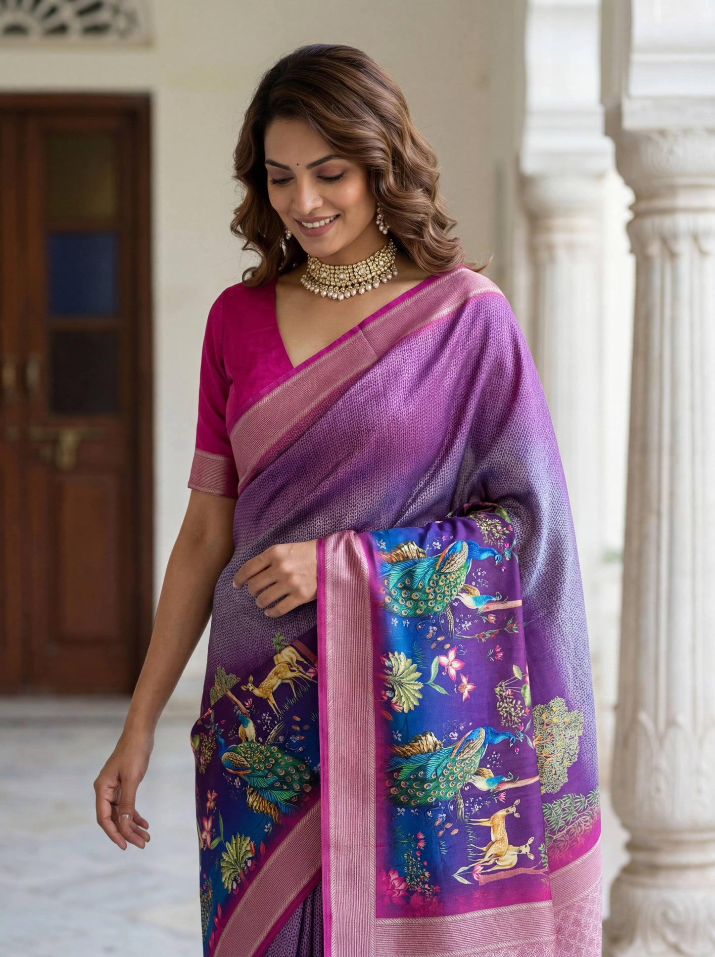 Rama green mustard yellow SILK PICHWAI PRINT Saree 6284 - Shopping World