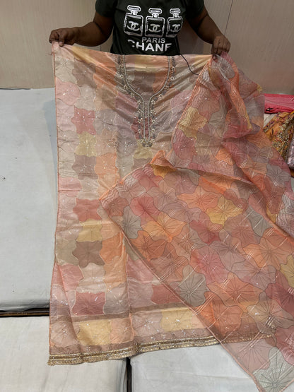 Astonishing  multicolore pink  unstitched ladies suit