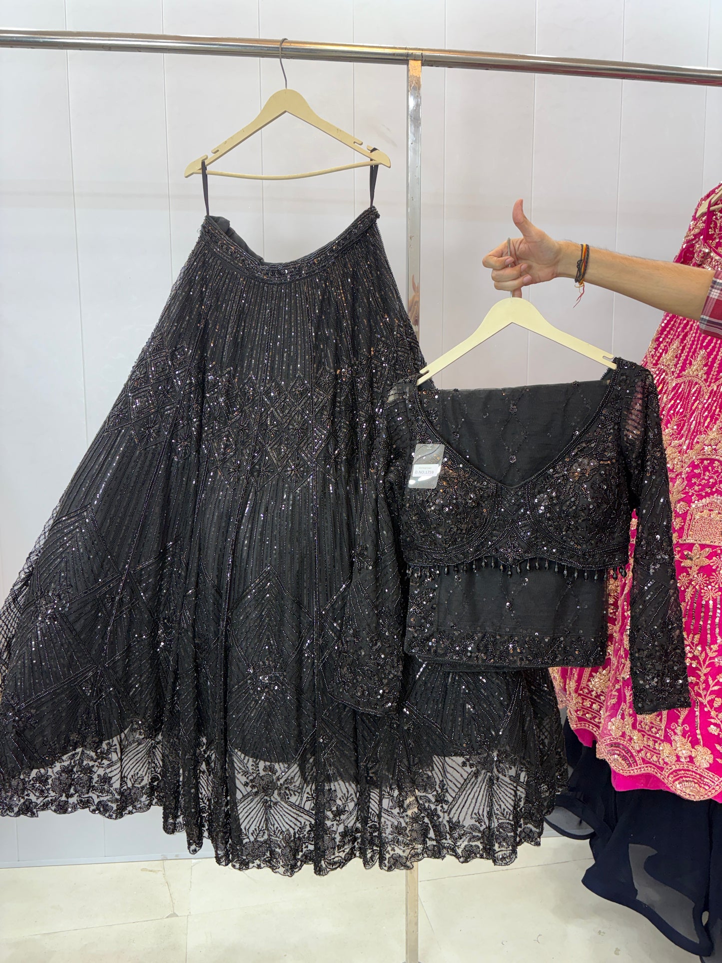 Designer Black Sequins Crop top Lehenga