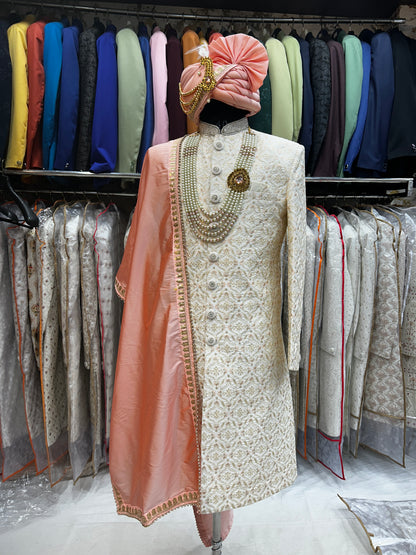 Delhi Sherwani Shop In Karol Bagh Fantastic Cream Color Sherwani