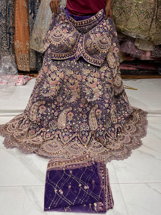 Purple Peacock Crop Top Lehenga