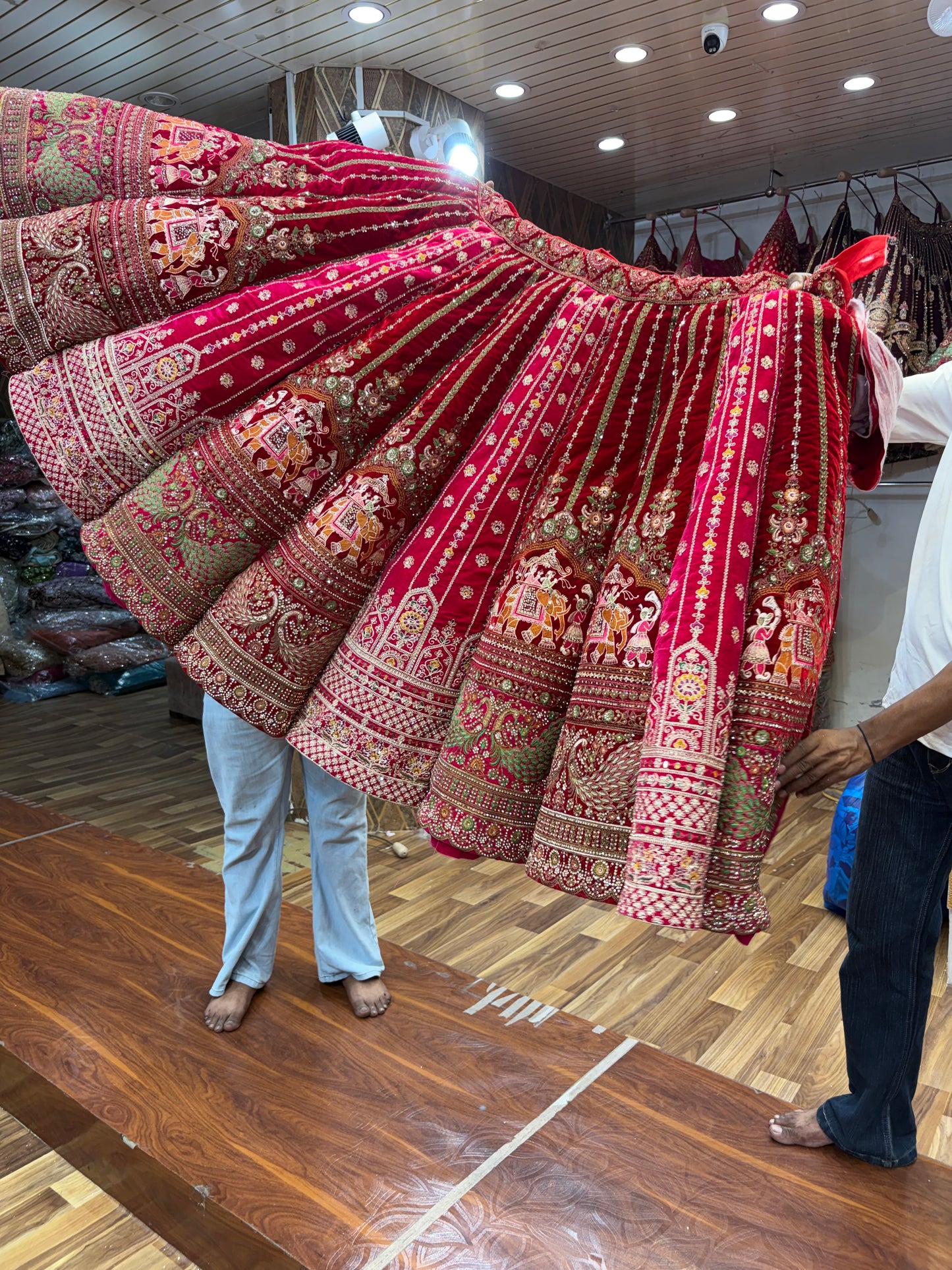 Maroon Pink Red Multikali Ball Bridal Lehenga