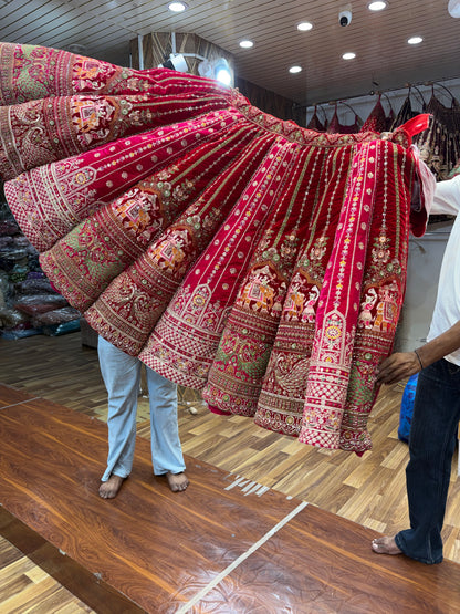 Maroon Pink Red Multikali Ball Bridal Lehenga