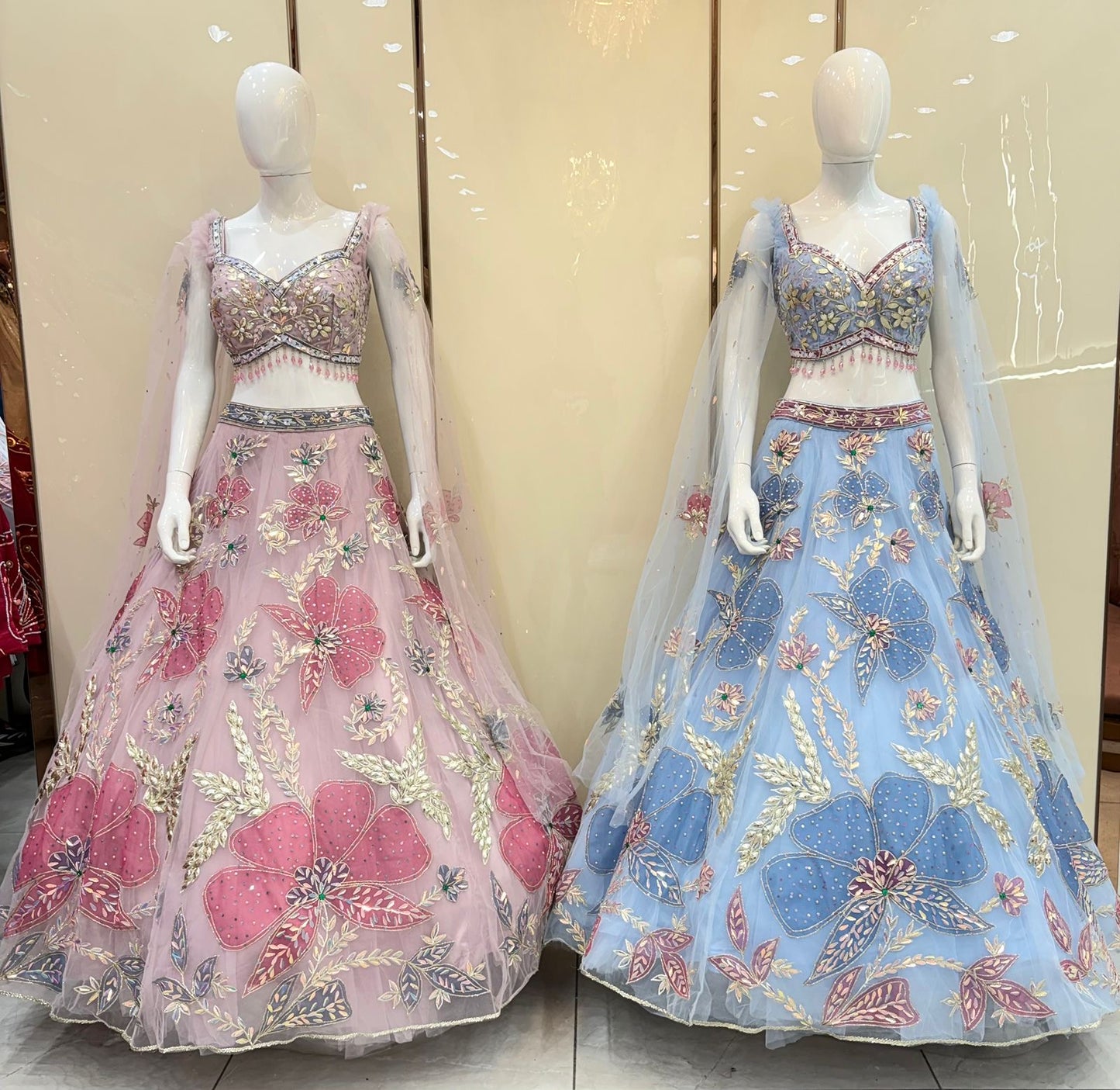 Pink blue pdp crop top Lehenga