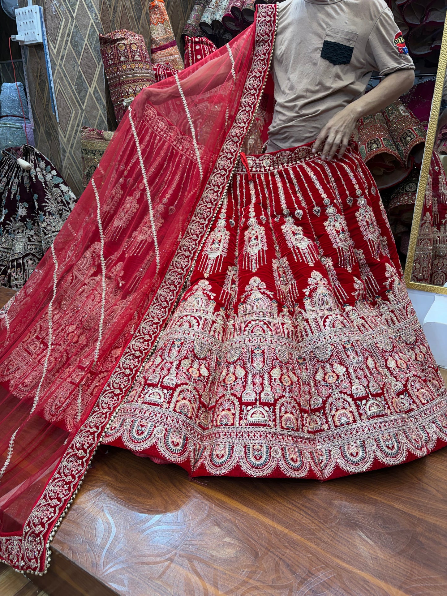 Red cherry Maroon Ball Bridal Lehenga