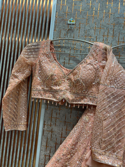 Peach Pink Crop Top Lehenga