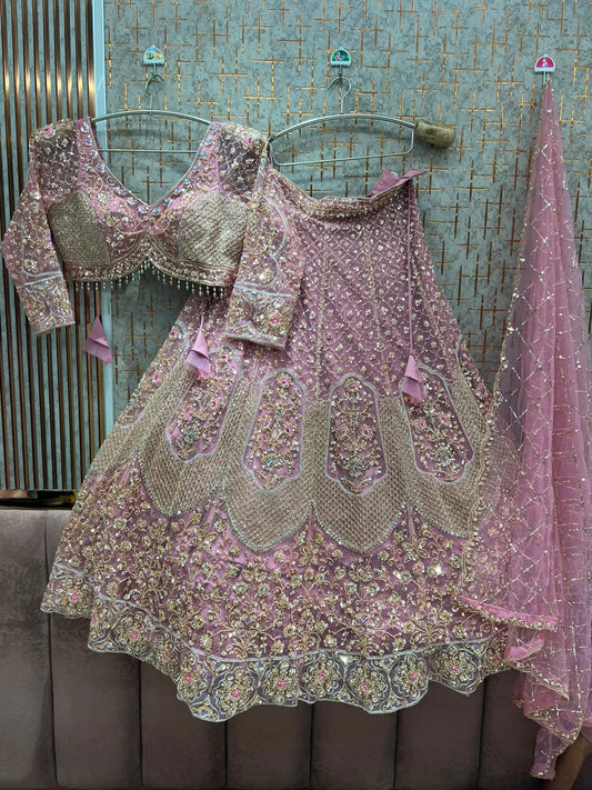Beige Golden Crop Top Lehenga