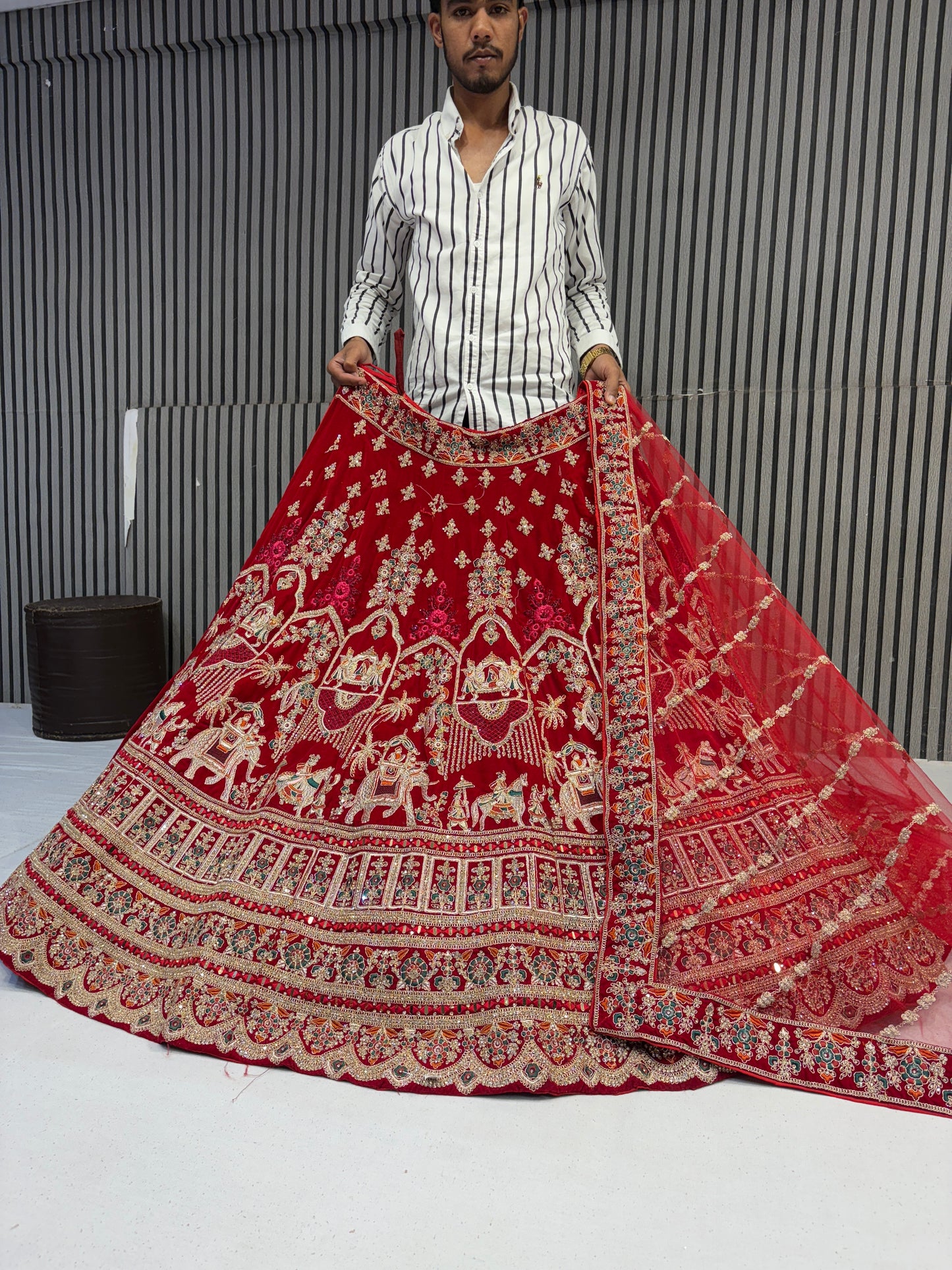Lovely red handwork doli barat bridal Lehenga