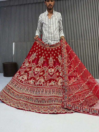 Lovely red handwork doli barat bridal Lehenga