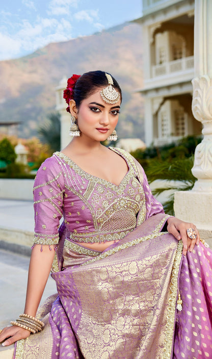 Lavender Vicose Russian Fabric with Beads Work Saree 6364 - Shopping World