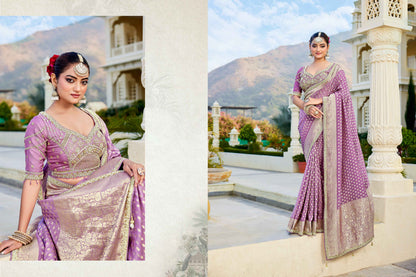 Lavender Vicose Russian Fabric with Beads Work Saree 6364 - Shopping World