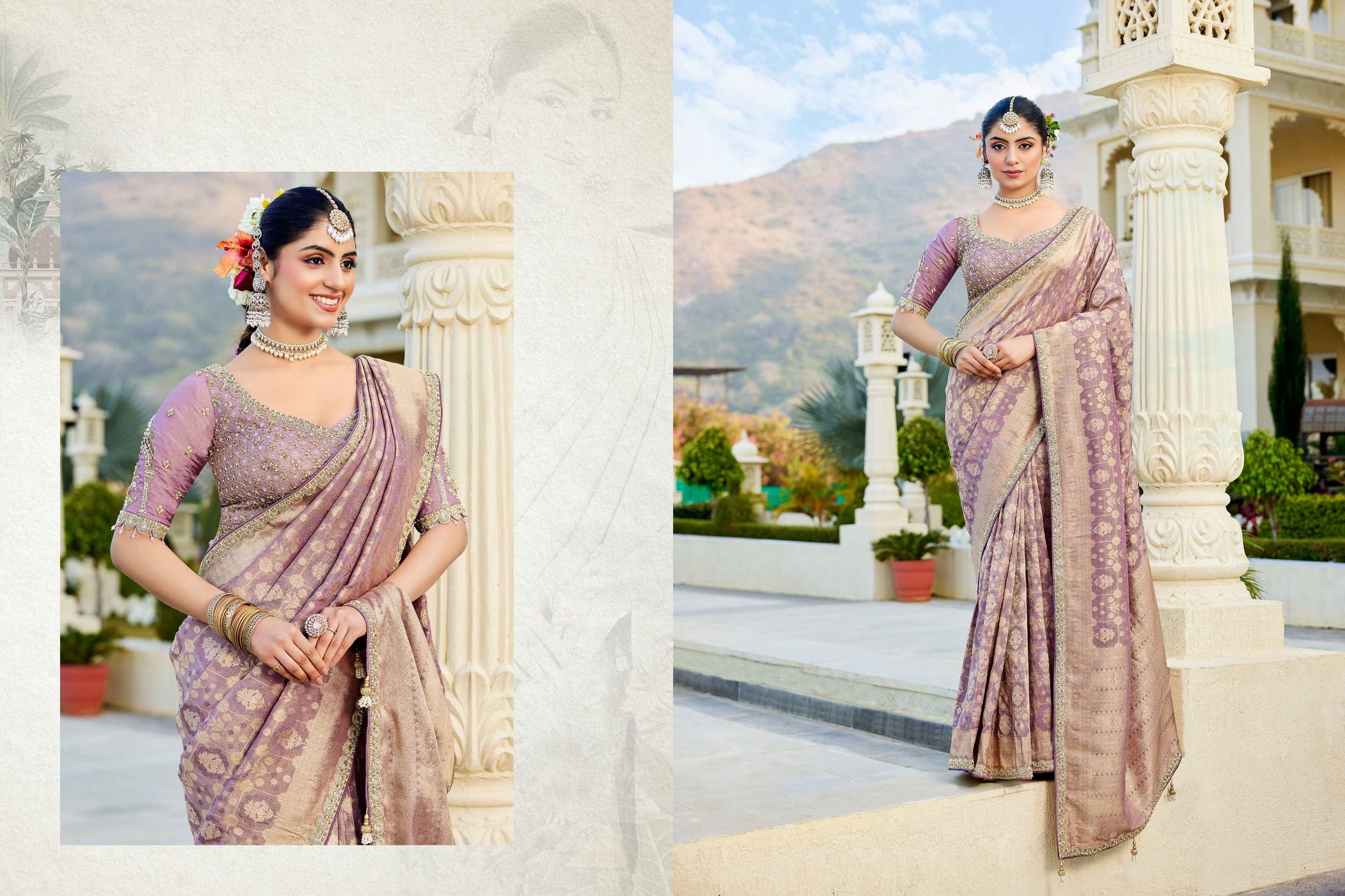 Lavender Vicose Tissue Fabric with Beads Work Saree 6365 - Shopping World
