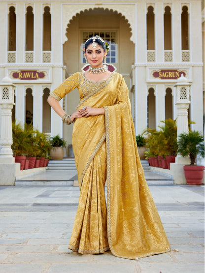 Mustard Vicose Tissue Fabric with Beads Work Saree 6366 - Shopping World