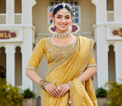 Mustard Vicose Tissue Fabric with Beads Work Saree 6366 - Shopping World