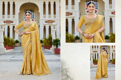 Mustard Vicose Tissue Fabric with Beads Work Saree 6366 - Shopping World
