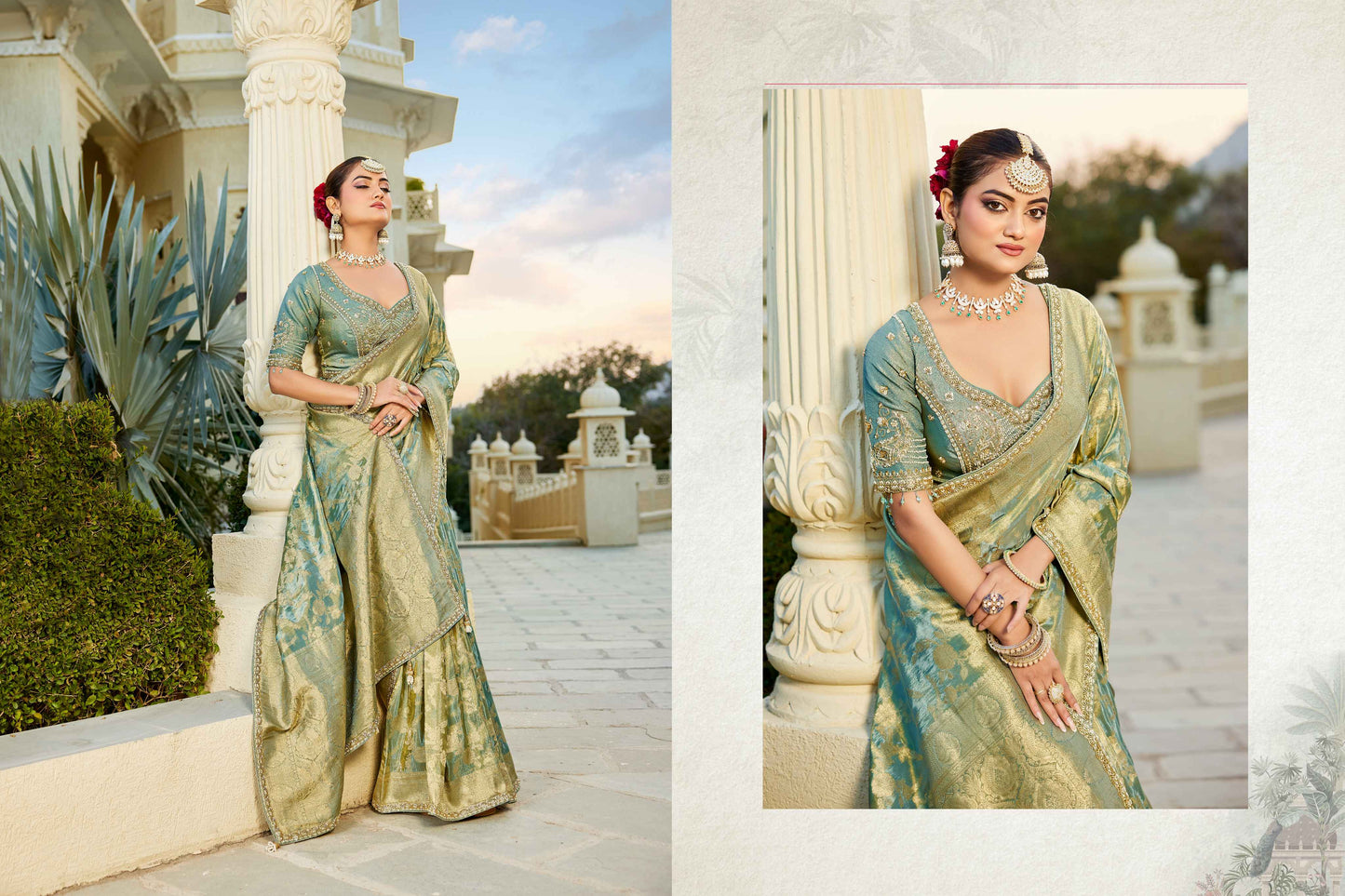 Pista Green Vicose Tissue Fabric with Beads Work Saree 6367 - Shopping World