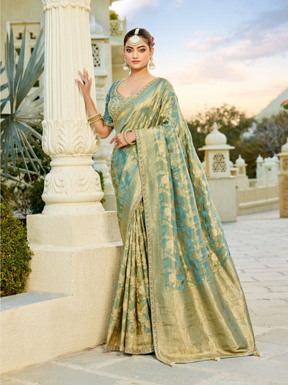 Pista Green Vicose Tissue Fabric with Beads Work Saree 6367 - Shopping World