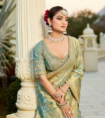 Pista Green Vicose Tissue Fabric with Beads Work Saree 6367 - Shopping World