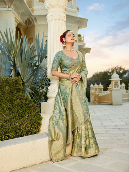 Pista Green Vicose Tissue Fabric with Beads Work Saree 6367 - Shopping World