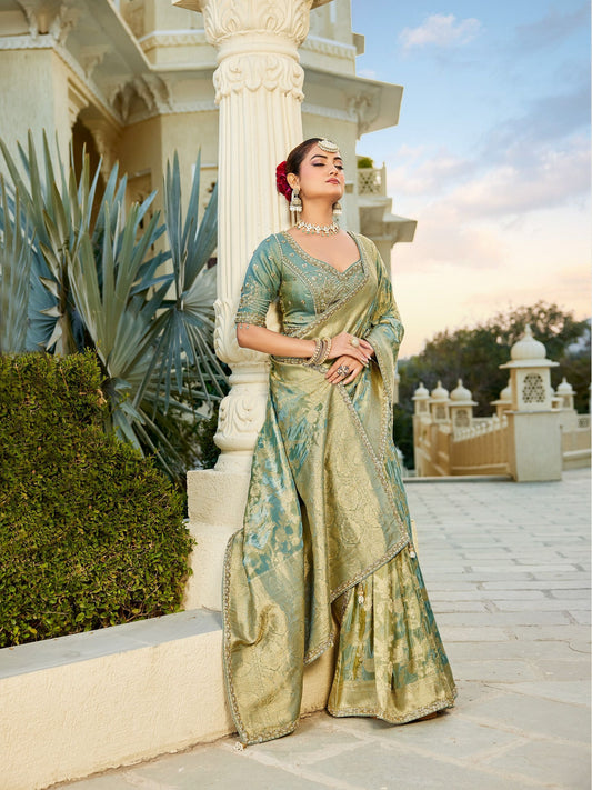 Pista Green Vicose Tissue Fabric with Beads Work Saree 6367 - Shopping World