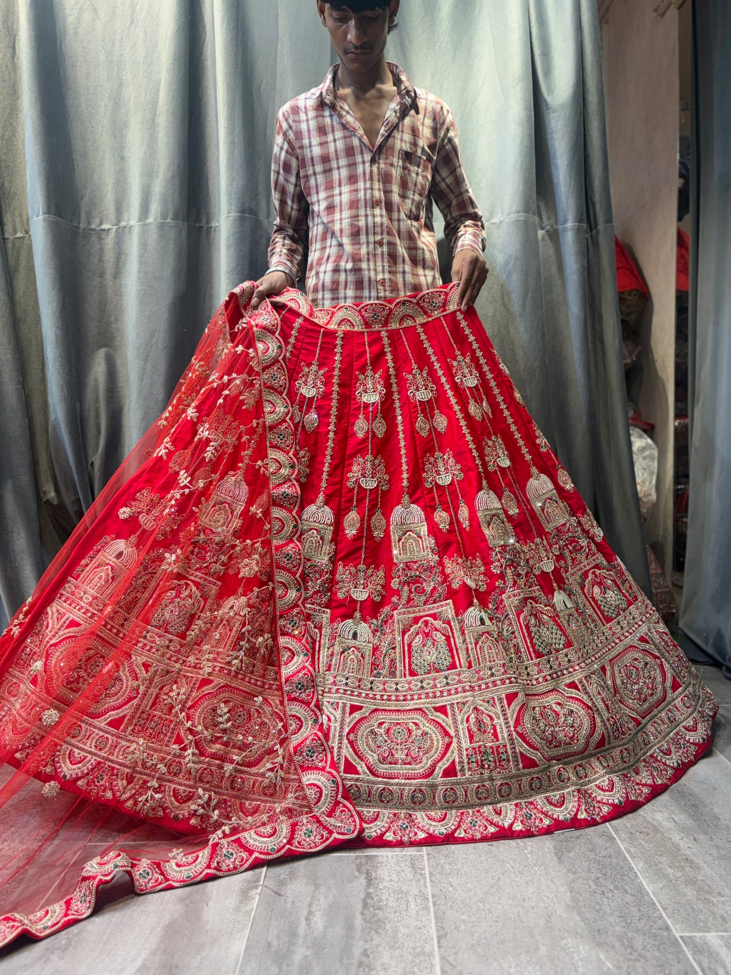 Designer Red peacock Crop Top Lehenga