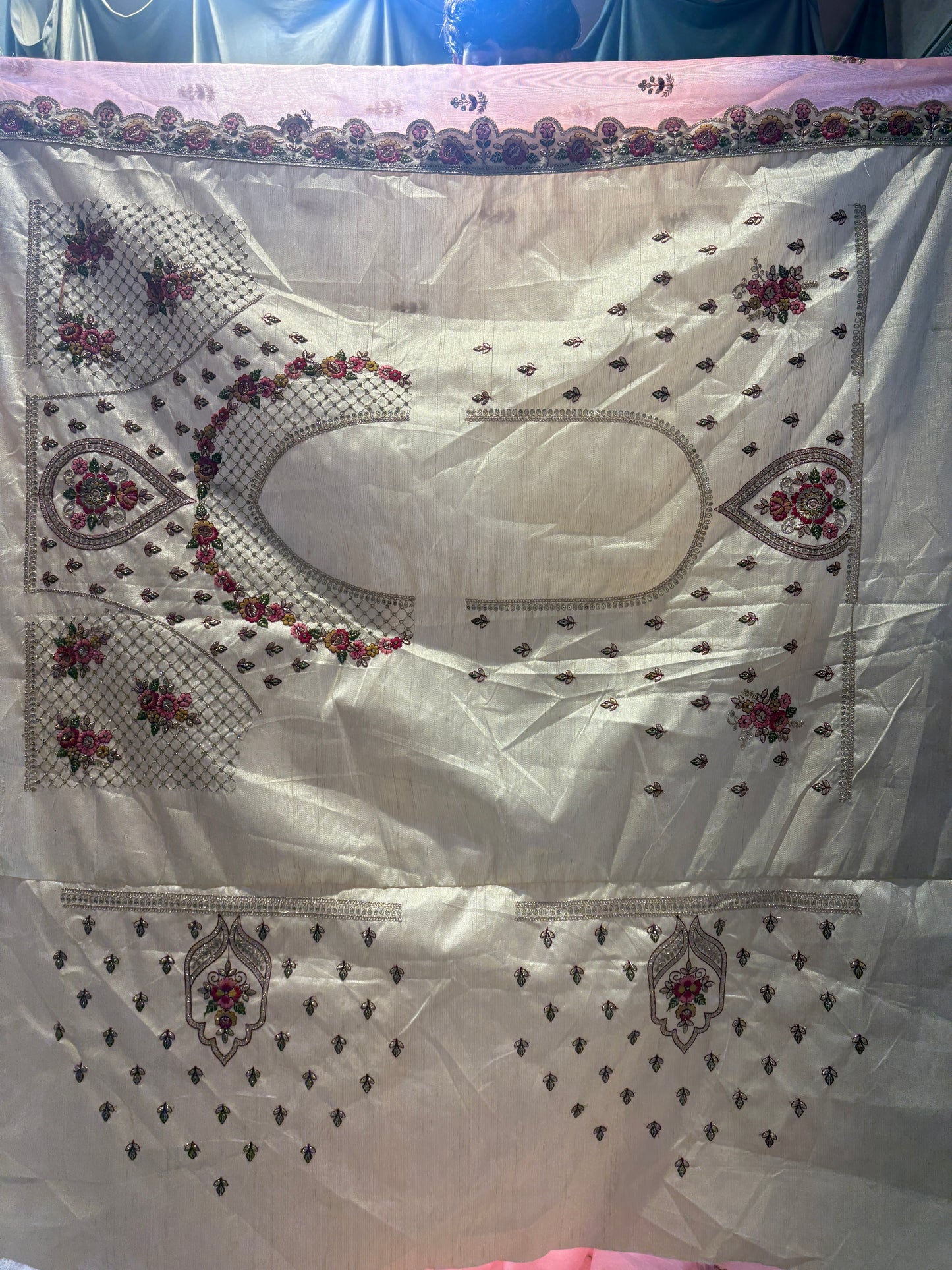 Tremendous White pink Crop Top Lehenga