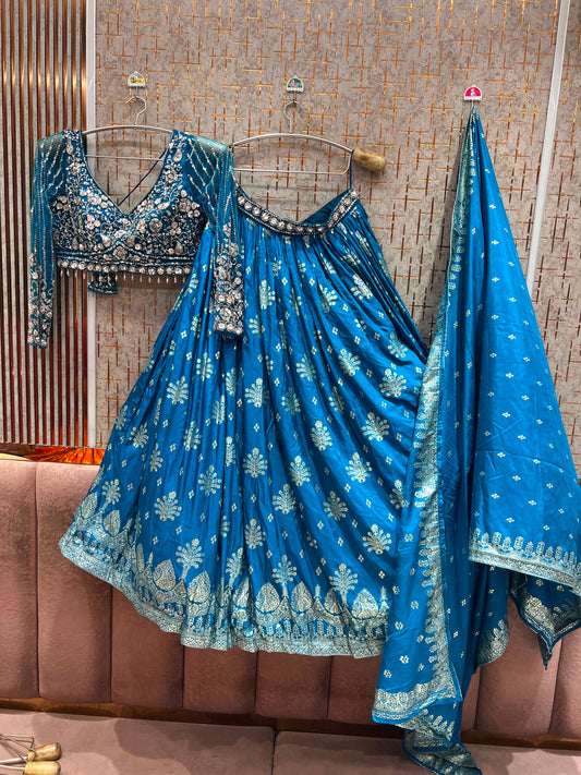 Sky Blue Crop Top Lehenga