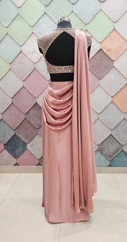Pink Designer Ready To Wear Drape Saree