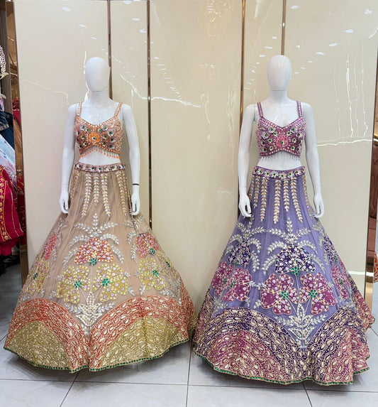 Golden purple lavender pdp crop top Lehenga