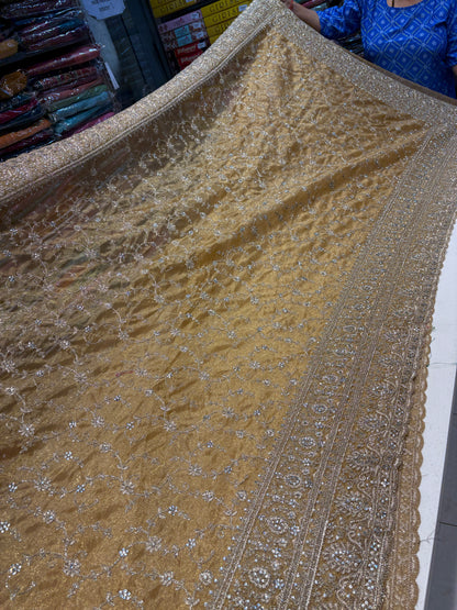 Embellished yellow haldi mehendi saree