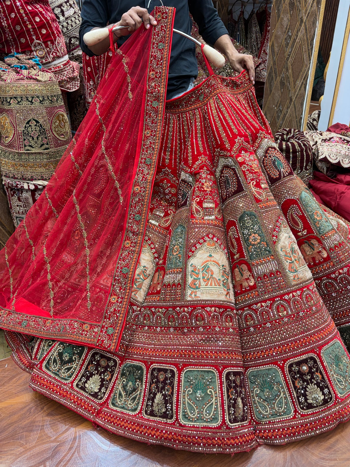 Doli Barat rani pink red Ball Bridal Lehenga
