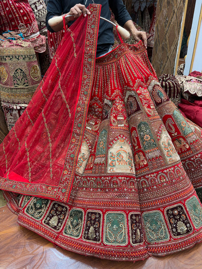 Doli Barat rani pink red Ball Bridal Lehenga