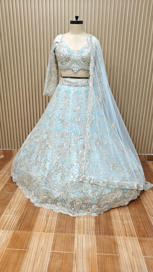 Sky Blue Crop Top Lehenga