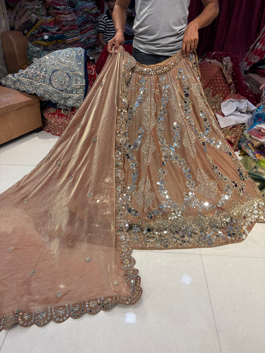 Golden peach Mirror handwork Work Lehenga