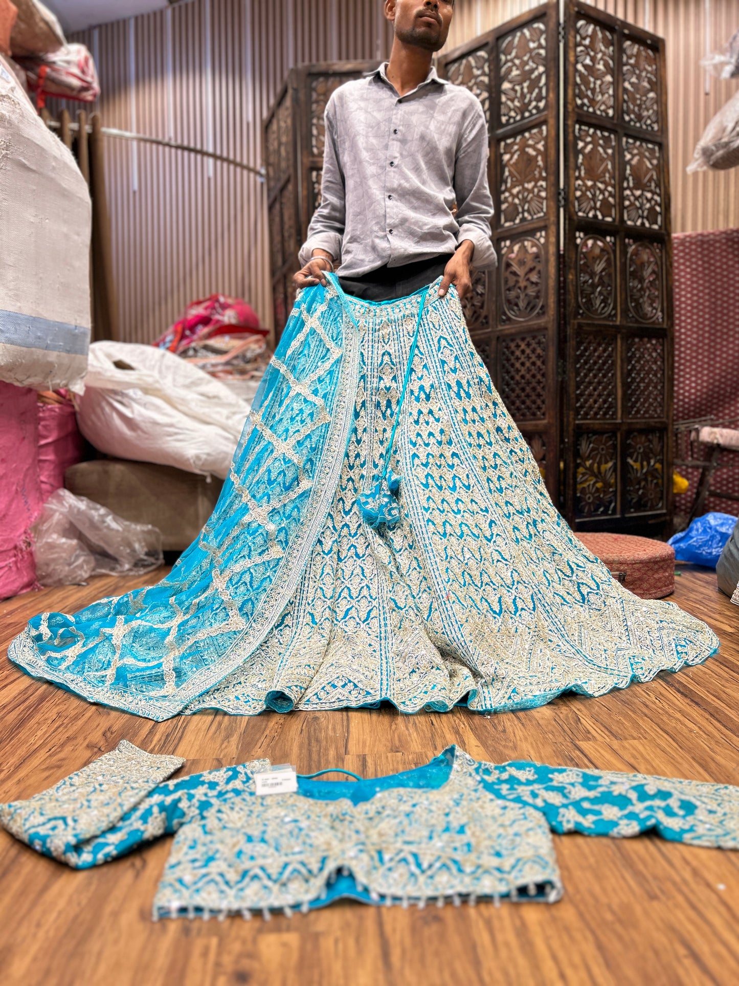 Delightful sky blue crop top lehenga