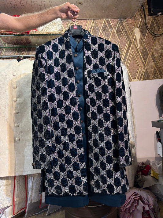 Navy Blue Jodhpuri indo western blazer kurta Sherwani