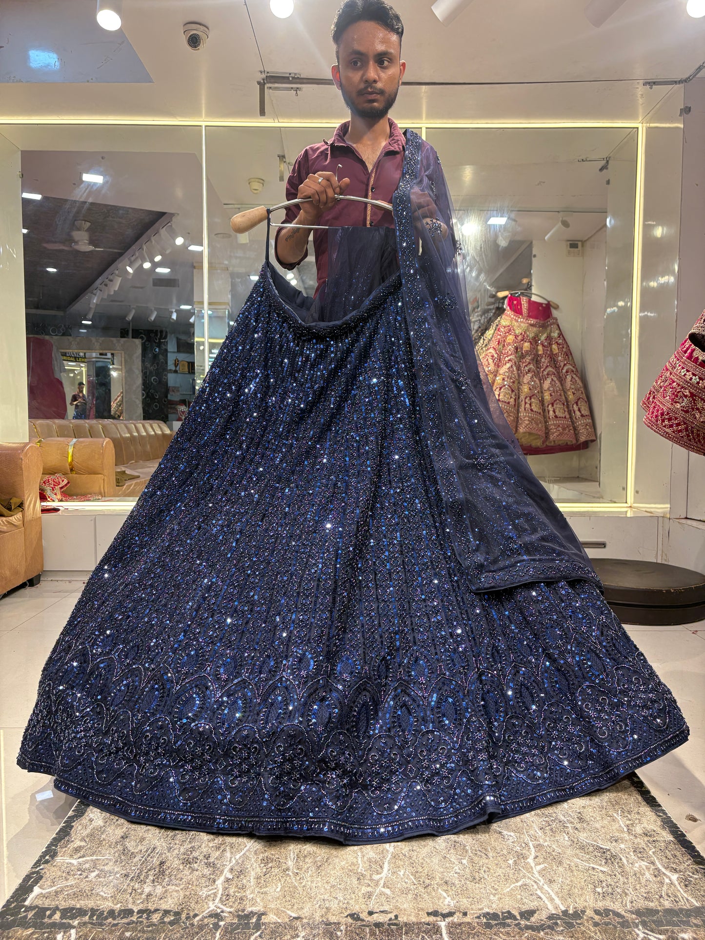 Gorgeous navy blue on blue monotone Lehenga