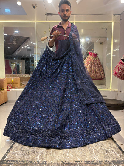 Gorgeous navy blue on blue monotone Lehenga