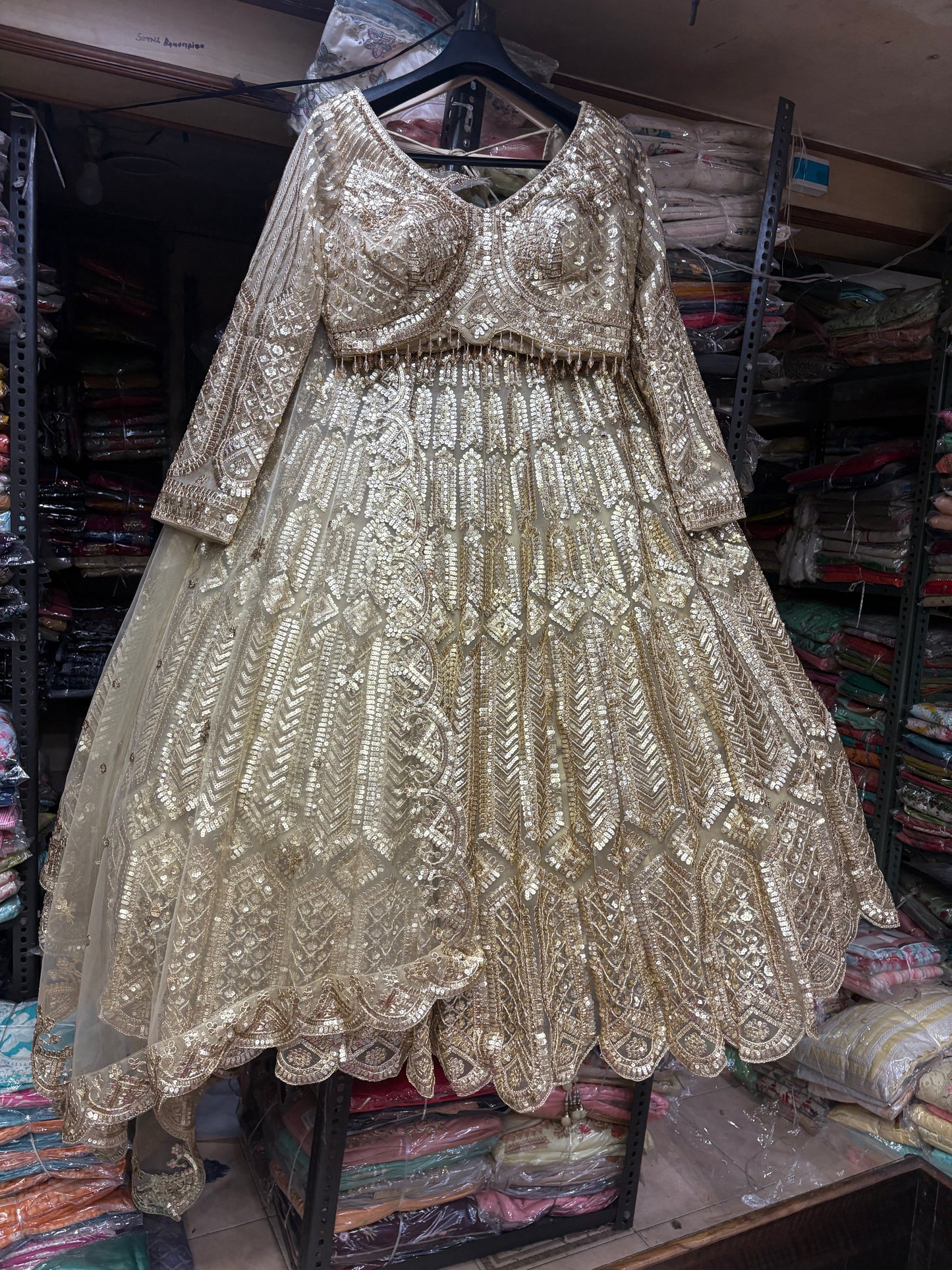 Eye catching Black On Black monotone Crop Top  lehenga