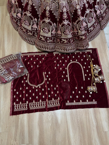 Maroon Doli Barat Ball bridal Lehenga