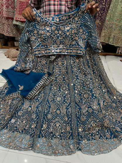 Blue Designer Crop Top Lehenga