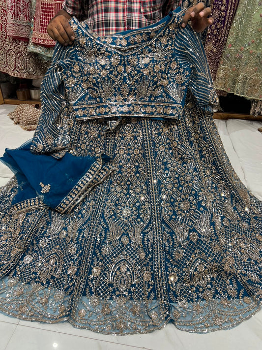 Blue Designer Crop Top Lehenga