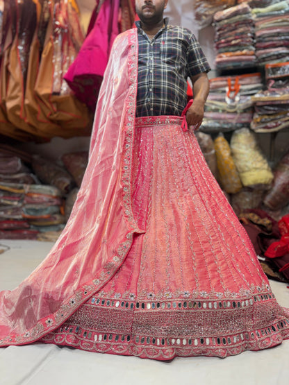 Stunning pink mirror work Lehenga